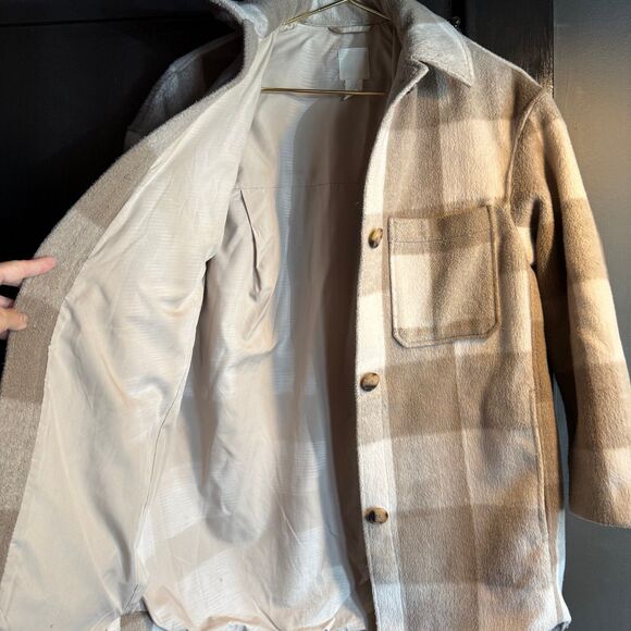 H&M Oversized Plaid Shacket Checkered Jacket Relaxed Fit Beige Plaid Women’s XS - Picture 5 of 9